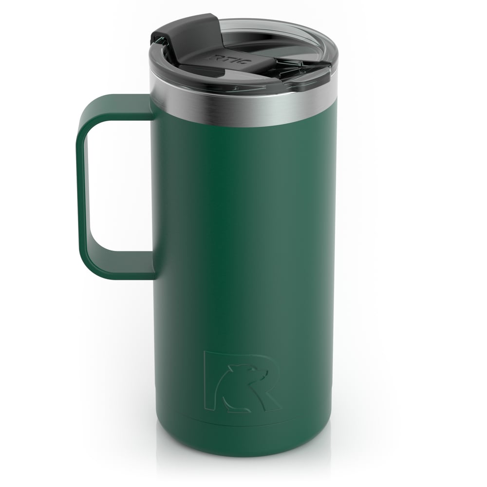 RTIC 16oz Travel Mug, Pine Tree, Matte, Stainless Steel & Vacuum Insulated, Flip-Top Lid