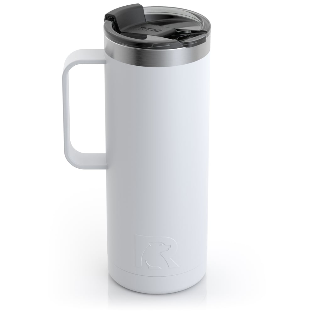 RTIC 20oz Travel Mug, White, Matte, Stainless Steel & Vacuum Insulated, Flip-Top Lid
