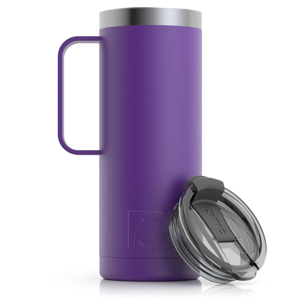 RTIC 20oz Travel Mug, Majestic Purple, Matte, Stainless Steel & Vacuum Insulated, Flip-Top Lid