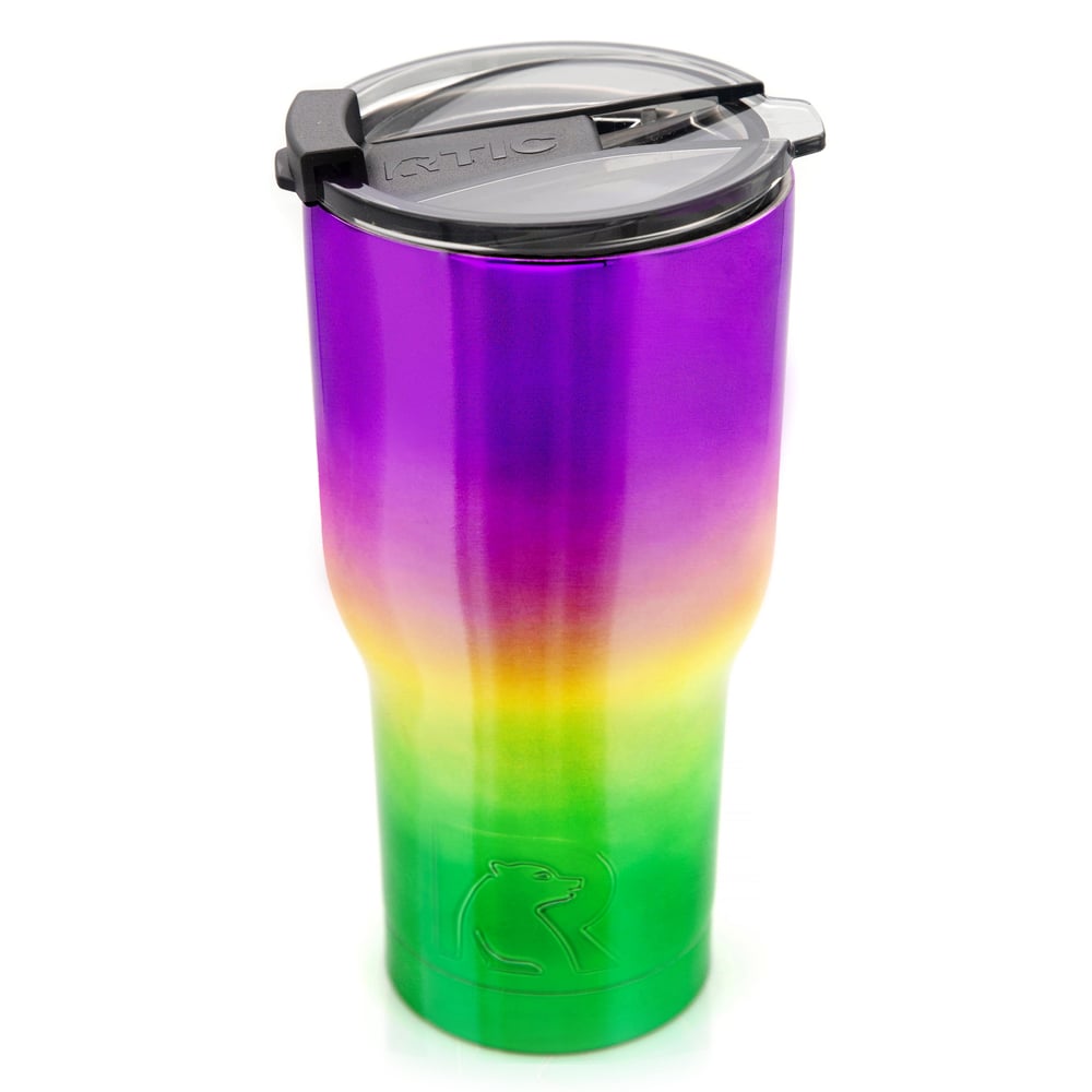 RTIC 30oz Tumbler, Mardi Gras, Metallic, Stainless Steel & Vacuum Insulated, Flip-Top Lid