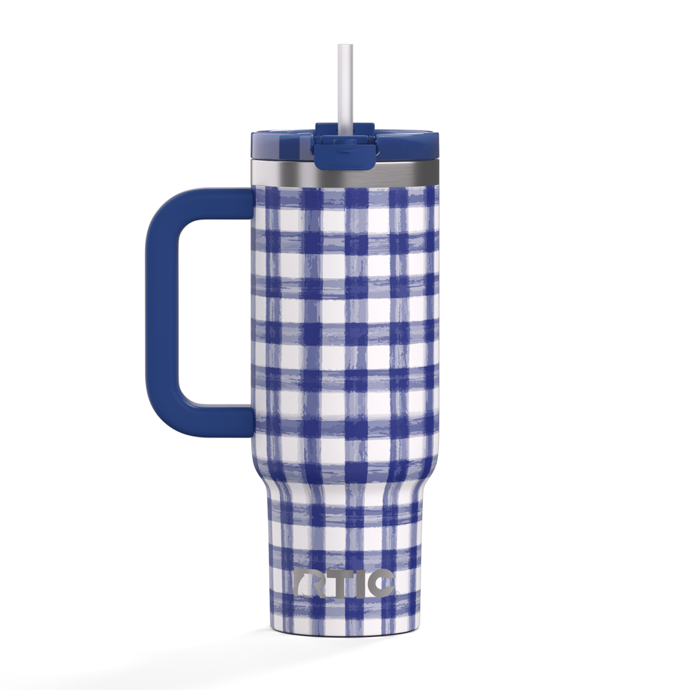 30oz Road Trip Tumbler, Cobalt Gingham