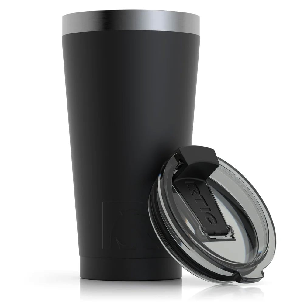 RTIC 16oz Pint Tumbler, Black, Matte, Stainless Steel & Vacuum Insulated, Flip-Top Lid