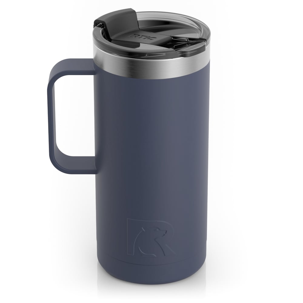 RTIC 16oz Travel Mug, Navy, Matte, Stainless Steel & Vacuum Insulated, Flip-Top Lid