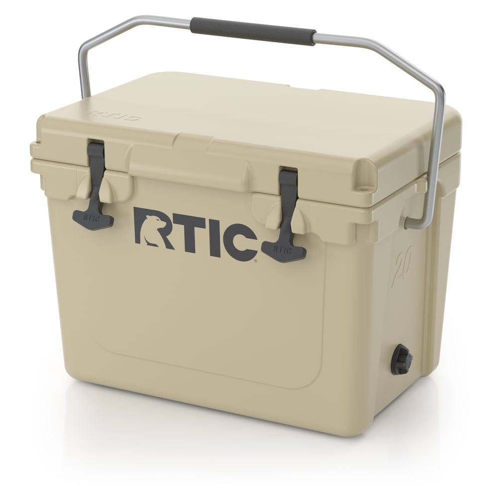 20 QT Ultra-Tough Cooler, Tan, Heavy Duty Stainless Steel Handle, T-Latch Closure