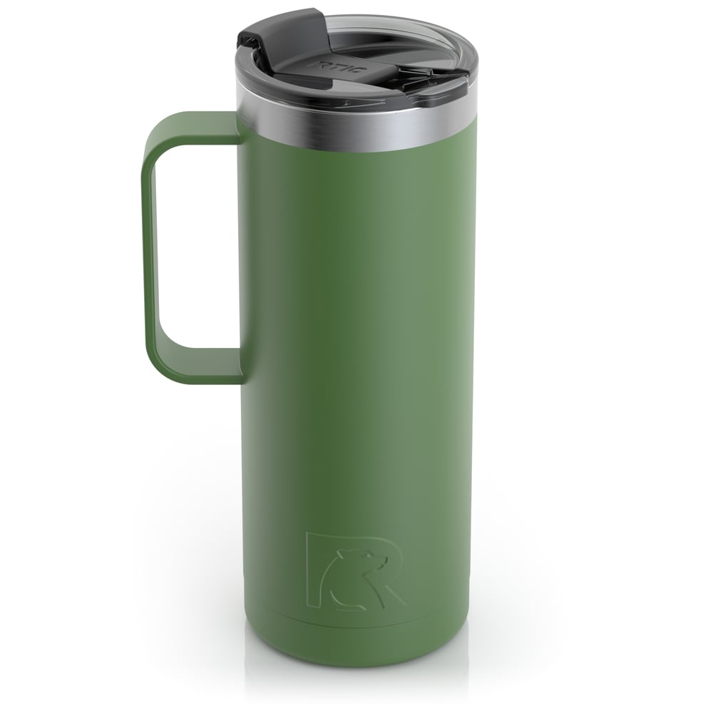 RTIC 20oz Travel Mug, Palm, Matte, Stainless Steel & Vacuum Insulated, Flip-Top Lid