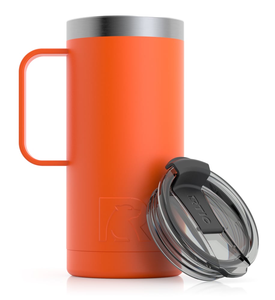 RTIC 16oz Travel Mug, Tangerine, Matte, Stainless Steel & Vacuum Insulated, Flip-Top Lid