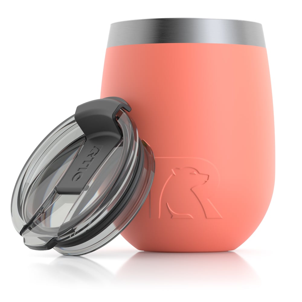 RTIC 10oz Wine Tumbler, Coral, Matte, Stainless Steel & Vacuum Insulated, Flip-Top Lid