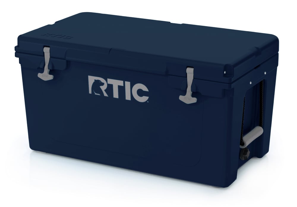 65 QT Ultra-Tough Cooler, Navy, Heavy Duty Rope Handles, T-Latch Closure