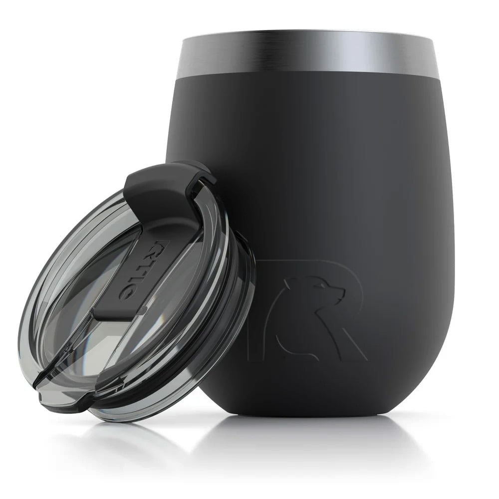 RTIC 10oz Wine Tumbler, Black, Matte, Stainless Steel & Vacuum Insulated, Flip-Top Lid