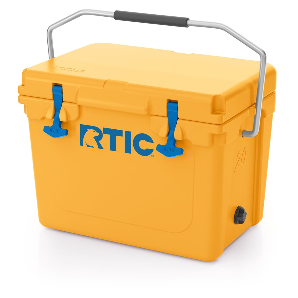 20 QT Ultra-Tough Cooler, Amber & Blue Marlin, Heavy Duty Stainless Steel Handle, T-Latch Closure