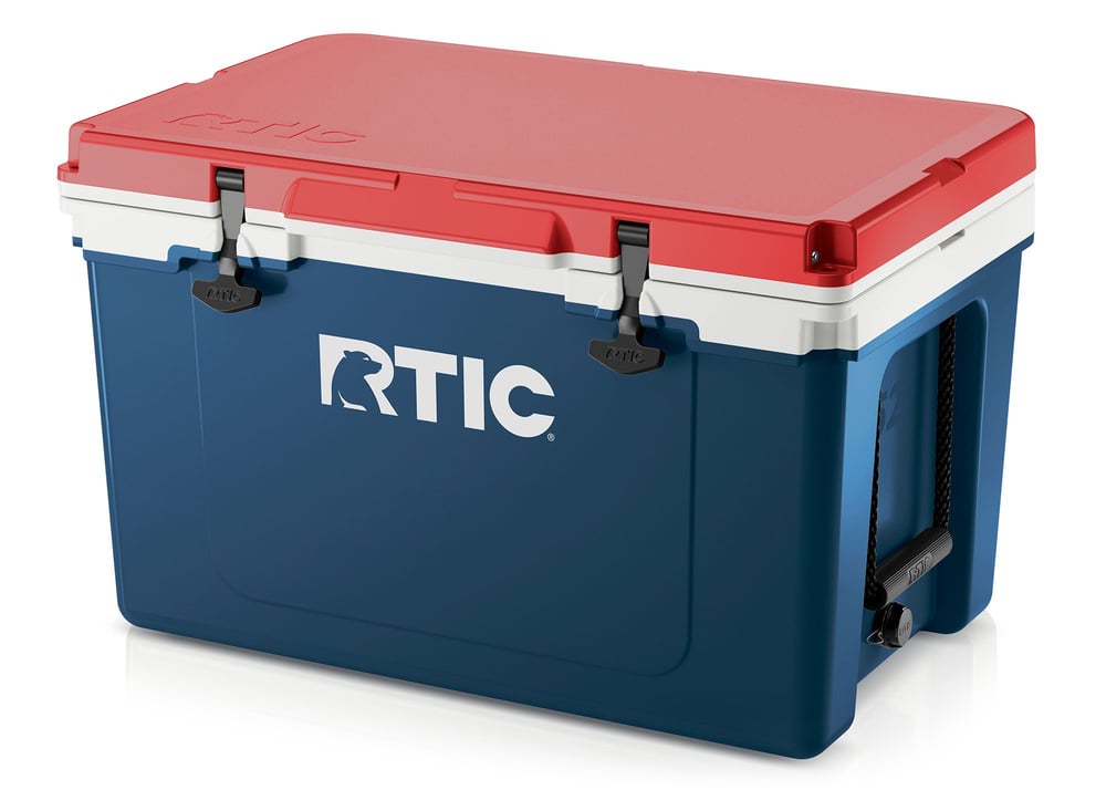 RTIC 52 Quart Ultra-Light Hard Cooler, Patriot, Lightweight, Heavy Duty Rope Handles, T-Latch Closure