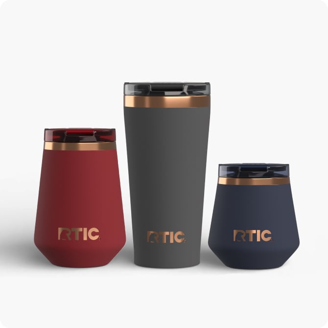 Three RTIC Happy Hour Tumblers next each other on a white background