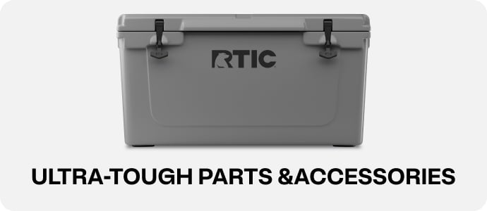 Gray RTIC hard cooler on a white background.