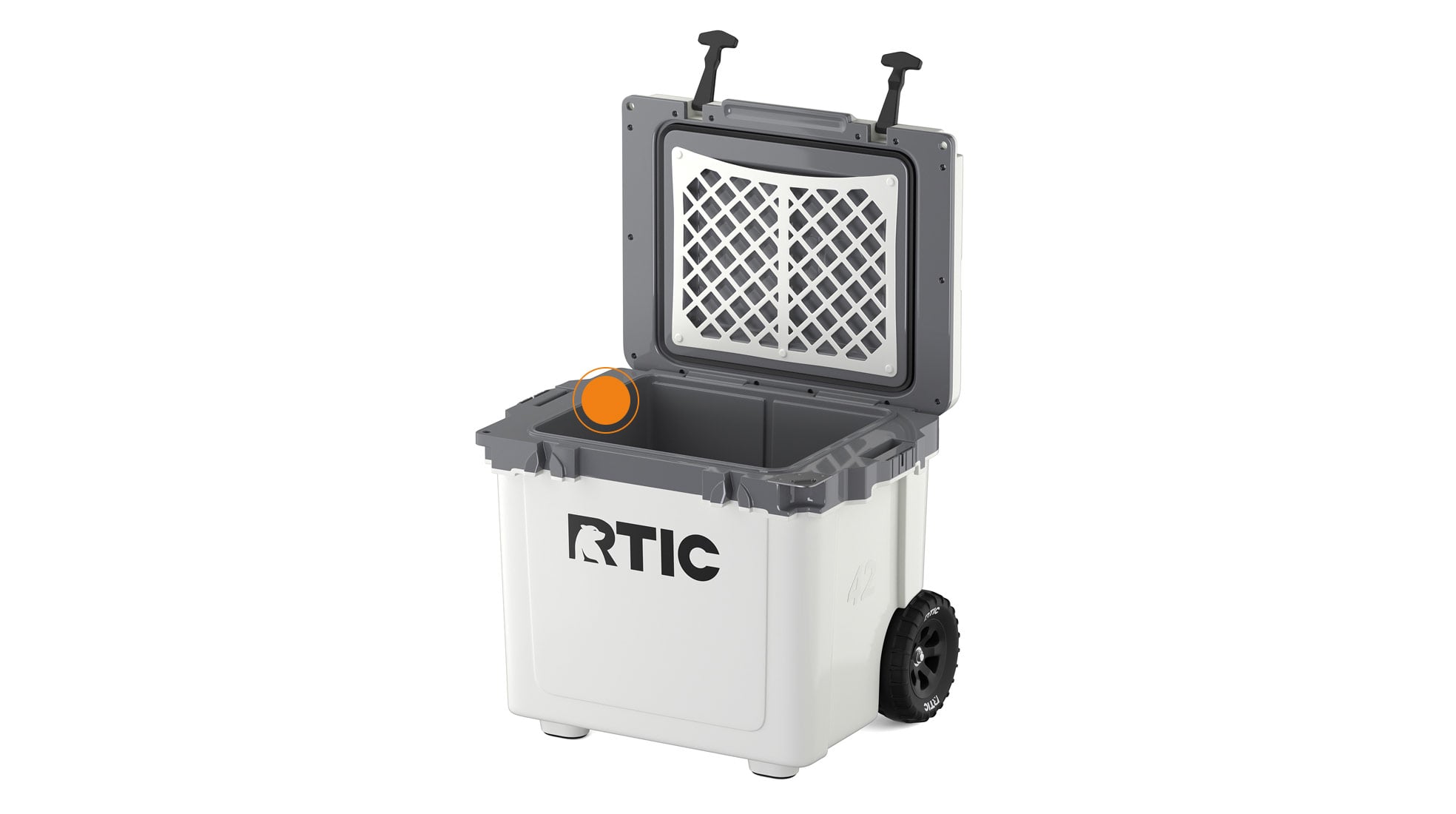 Close up of the Premium Ice Retention on the RTIC 42QT Ultra-Light Wheeled Cooler