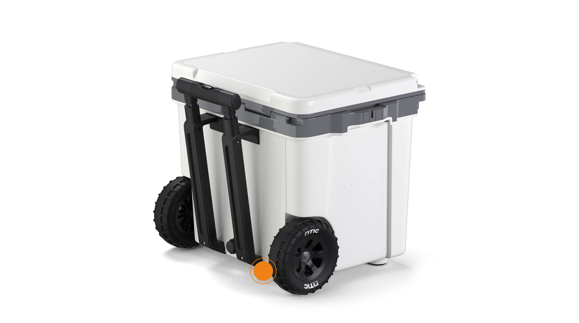 Close up of the Fully-Protected Wheel Axle on the RTIC 42QT Ultra-Light Wheeled Cooler